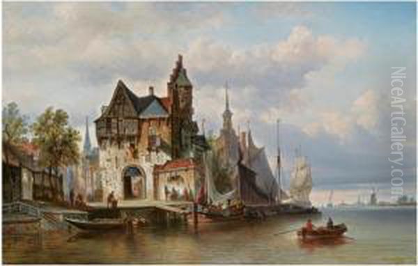 A View Of Rotterdam With The Hoofdpoort Oil Painting by Elias Pieter van Bommel