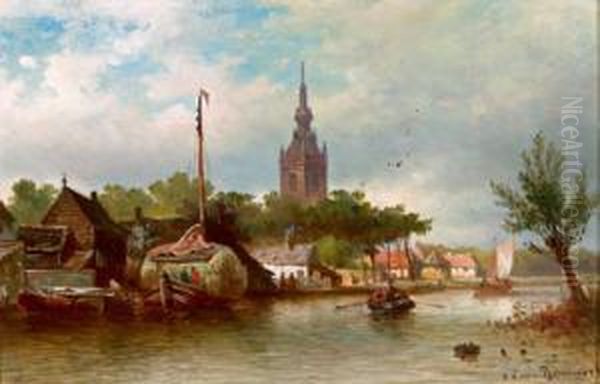 Il Villaggio Oberschie Presso Rotterdam In Olanda Oil Painting by Elias Pieter van Bommel