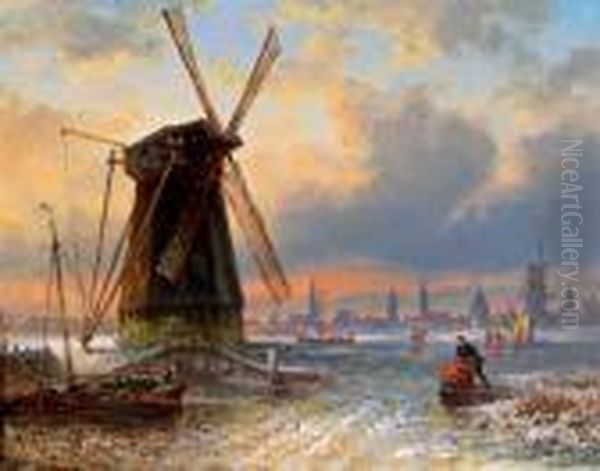 Mulino Ad Acqua Olandese Nei Pressi Di Rotterdam Oil Painting by Elias Pieter van Bommel