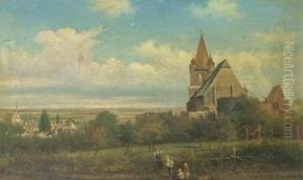 Ansicht Von Perchtoldsdorf Von Der Leonshardtsberg: View Of Anaustrian Town Oil Painting by Elias Pieter van Bommel