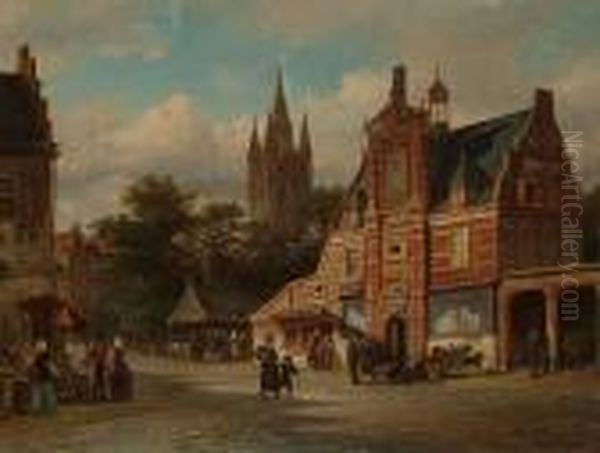 A View Of Delft Oil Painting by Elias Pieter van Bommel