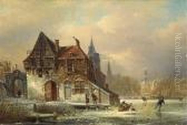 Winteransicht Und Kirche Zu Haarlem Oil Painting by Elias Pieter van Bommel