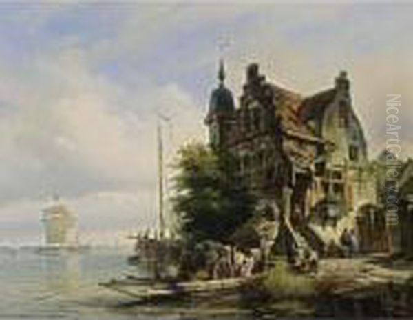 The Ferry Oil Painting by Elias Pieter van Bommel