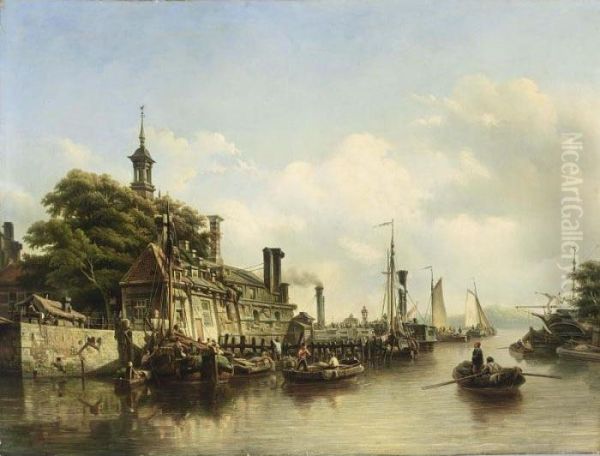 A View Of The Hoofdpoort, Rotterdam Oil Painting by Elias Pieter van Bommel