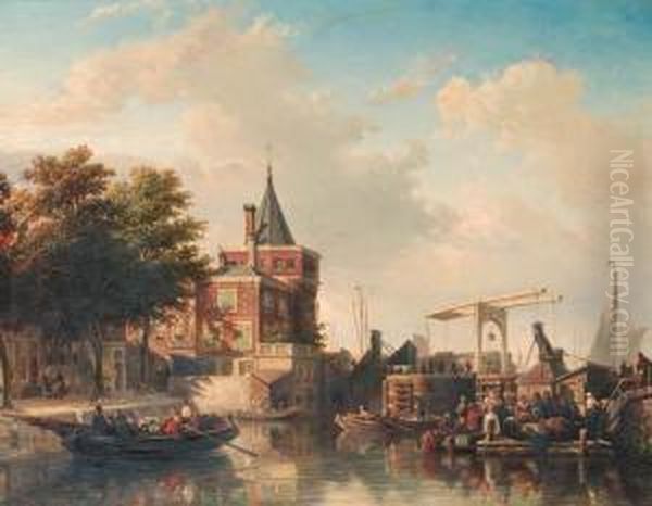 View Of The Schreierstoren, Amsterdam, In Summer Oil Painting by Elias Pieter van Bommel