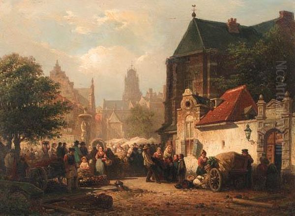 A Market Day In Zaltbommel Oil Painting by Elias Pieter van Bommel