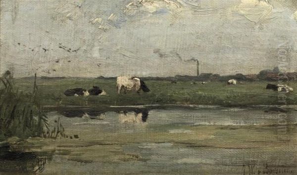 Cows In A Meadow Oil Painting by Jan Willem Van Borselen