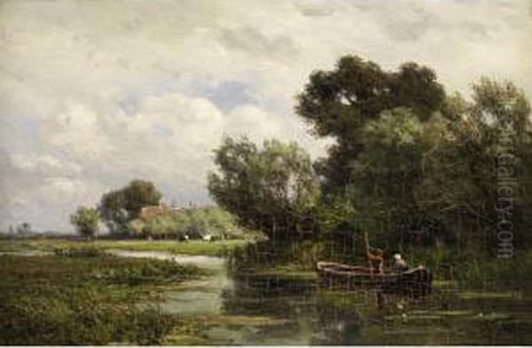 Landschaft Mit Wasserlauf Vor Baumigem Ufer Oil Painting by Jan Willem Van Borselen