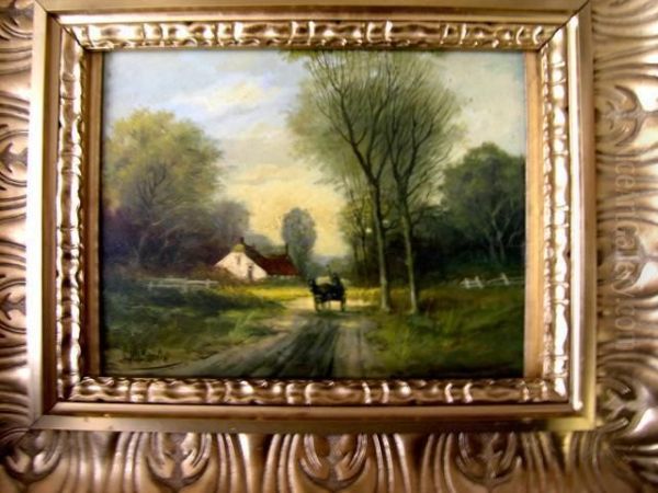 Landschaft Bei Gouda Mit Pferdekutsche Oil Painting by Jan Willem Van Borselen