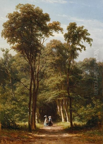 Along The Woodland Path Oil Painting by Jan Willem Van Borselen