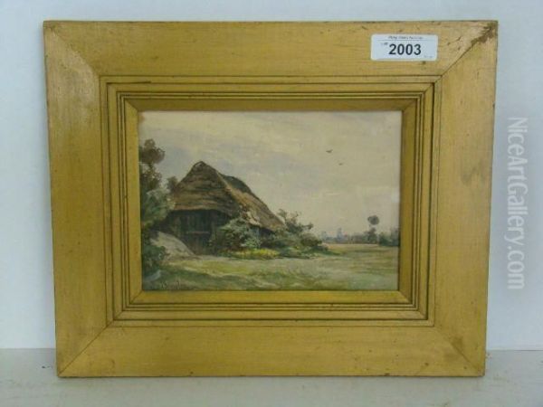 Landscape Of Thatched Hut Oil Painting by Jan Willem Van Borselen