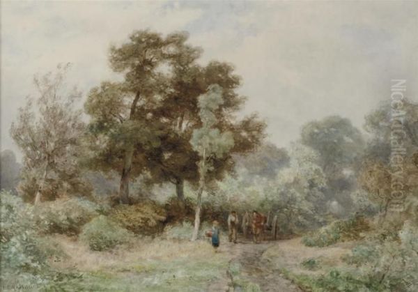 Figures On A Wooded Path Oil Painting by Jan Willem Van Borselen