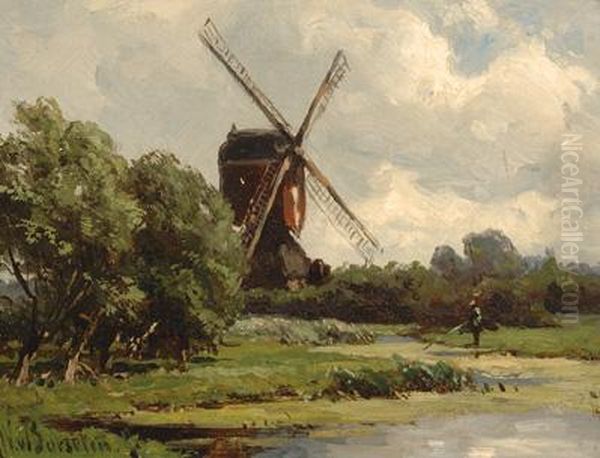 Mill And Trees By Alake Oil Painting by Jan Willem Van Borselen