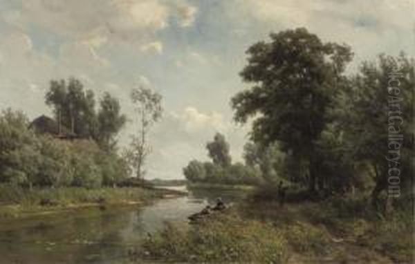 Along The River Vlist Oil Painting by Jan Willem Van Borselen