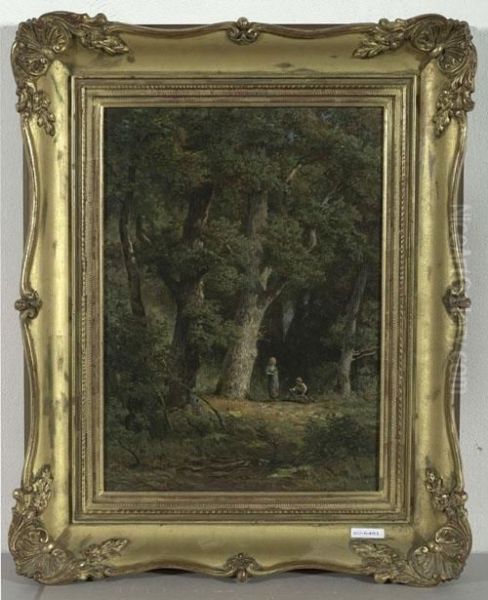 Waldlandschaft Mit Kindern Am Holzsammeln. Oil Painting by Jan Willem Van Borselen