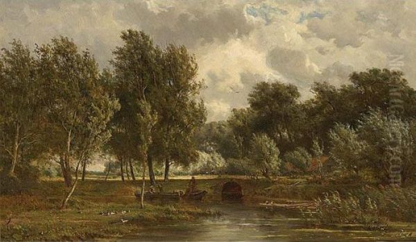 A Polder Landscape Near Gouda Oil Painting by Jan Willem Van Borselen