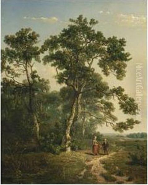 Strolling On A Country Lane Oil Painting by Jan Willem Van Borselen