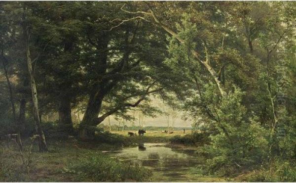 A Glimpse Through The Trees Oil Painting by Jan Willem Van Borselen