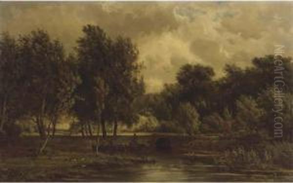 A Polder Landscape Near Gouda Oil Painting by Jan Willem Van Borselen