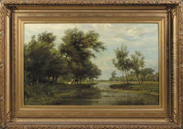 Landschap Bij Alblasserdam Oil Painting by Jan Willem Van Borselen