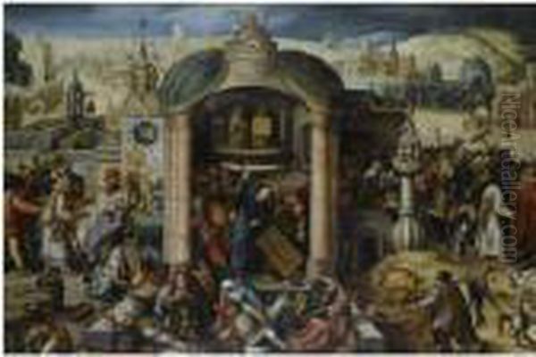 Christ Expels The Money-lenders From The Temple Oil Painting by Pieter van der Heyden