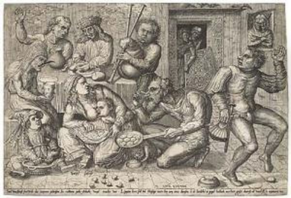 The Eaters Of Sausage And Fat Oil Painting by Pieter van der Heyden