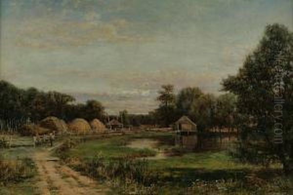 A Farm By A Pond Oil Painting by Robert Ward Van Boskerck