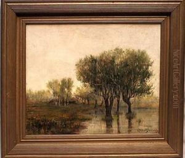 Trees In A Flooded Field Oil Painting by Robert Ward Van Boskerck