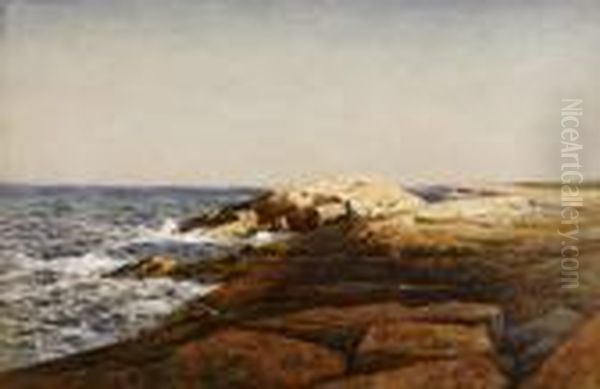 Luminous Rockycoast Oil Painting by Robert Ward Van Boskerck