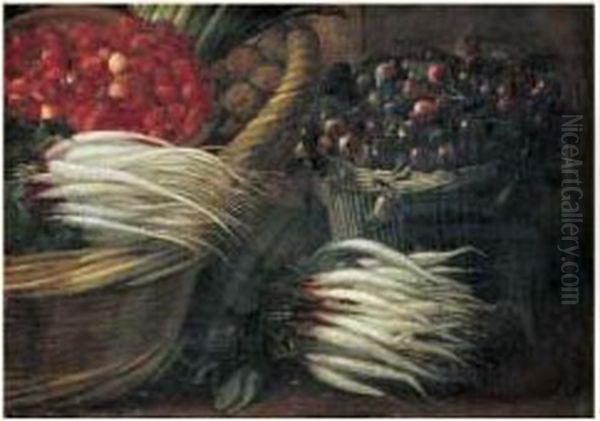 Nature Morte Aux Fraises, Groseilles Et Noix Oil Painting by Pieter Van Boucle