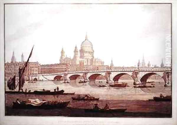 View of Blackfriars Bridge and StPauls Cathedral Oil Painting by Joseph Farington