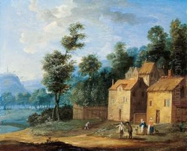 Landschaft Mit Gehoft Und Figuren Oil Painting by Jan Frans I Van Bredael