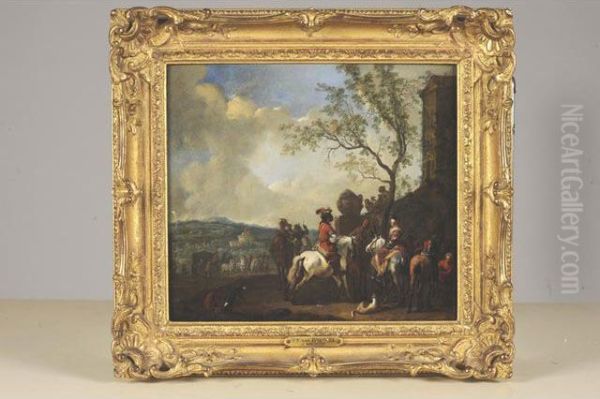 Halte De Chasseurs, D'apres Wouwerman Oil Painting by Jan Frans I Van Bredael