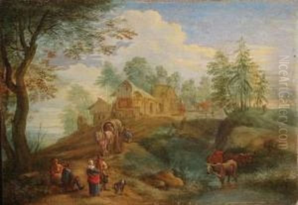 Paysage Anime. Oil Painting by Jan Frans I Van Bredael