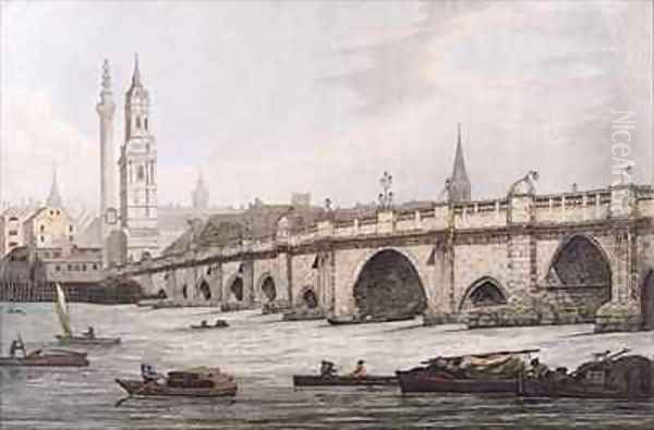 View of London Bridge including the Church of St Magus and The Monument Oil Painting by Joseph Farington