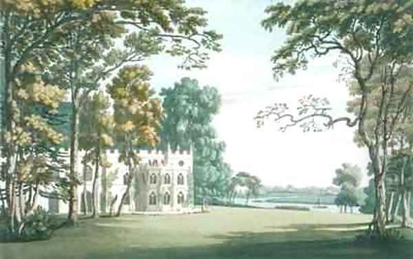 The House gardens and lake at Strawberry Hill Oil Painting by Joseph Farington