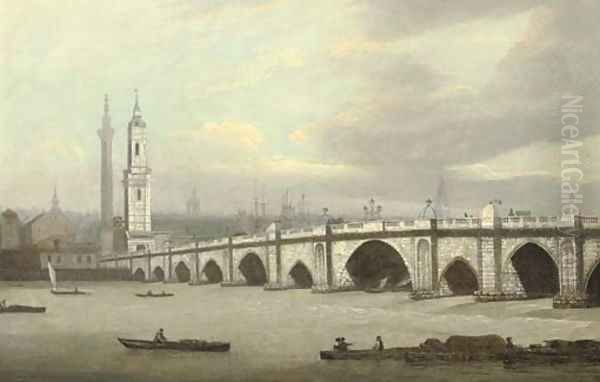 View of London Bridge, with the church of St. Magnus and the Monument beyond Oil Painting by Joseph Farington