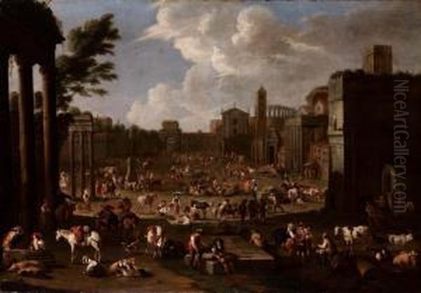 Veduta Di Fantasia Di Mercato Romano Oil Painting by Pieter Van Bredael