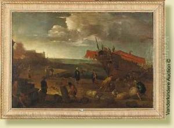 Le Dechargement D'une Galere Oil Painting by Pieter Van Bredael