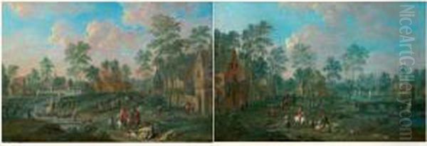 Cavaliers Et Promeneurs Pres D'un Pont Oil Painting by Pieter Van Bredael