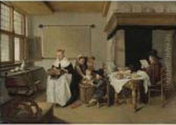 A Domestic Interior With A Family Oil Painting by Quiringh Gerritsz. van Brekelenkam