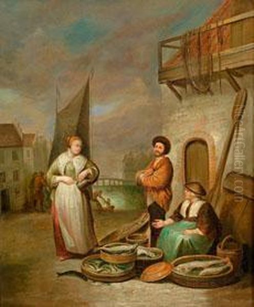 Strasenszene Mitfischhandlerin Oil Painting by Quiringh Gerritsz. van Brekelenkam