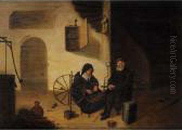 Scene D'interieur Avec Une Fileuse Oil Painting by Quiringh Gerritsz. van Brekelenkam