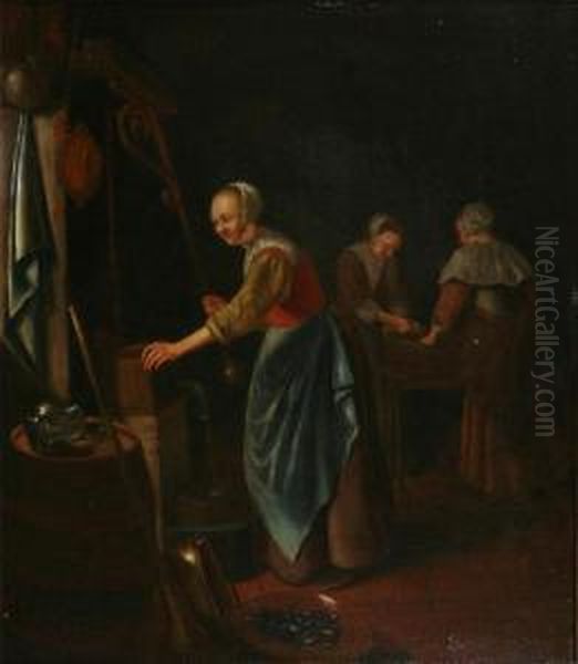 Servant At The Water Pump Oil Painting by Quiringh Gerritsz. van Brekelenkam