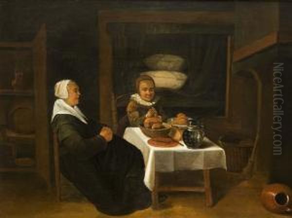 Brotzeit Oil Painting by Quiringh Gerritsz. van Brekelenkam