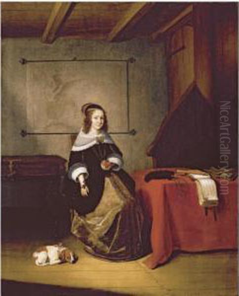 A Lady Seated In An Interior Oil Painting by Quiringh Gerritsz. van Brekelenkam