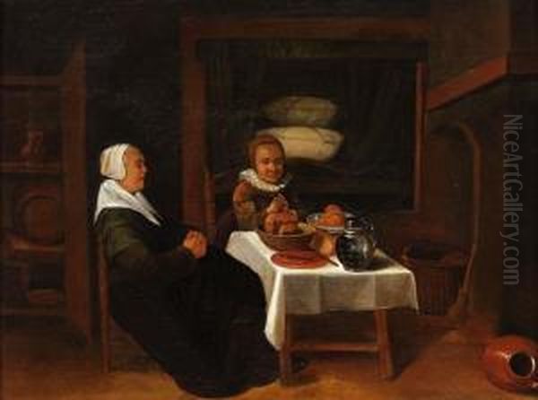 Nachfolge - Das Mahl In Der Stube Oil Painting by Quiringh Gerritsz. van Brekelenkam