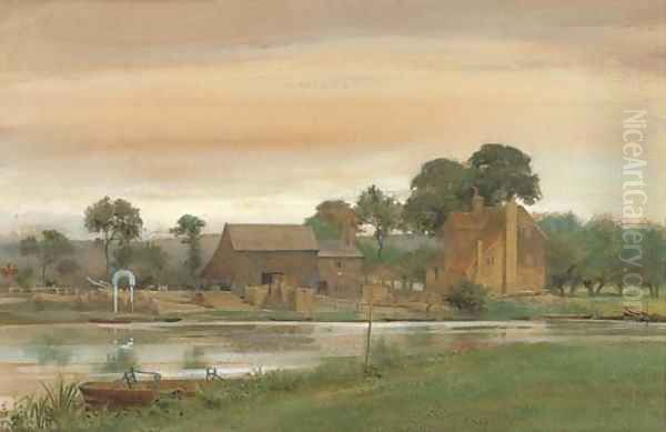 A ferry and inn on the Thames Oil Painting by Edward Henry Fahey