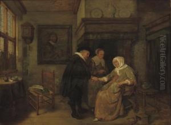 A Doctor Visiting A Sick Woman Oil Painting by Quiringh Gerritsz. van Brekelenkam