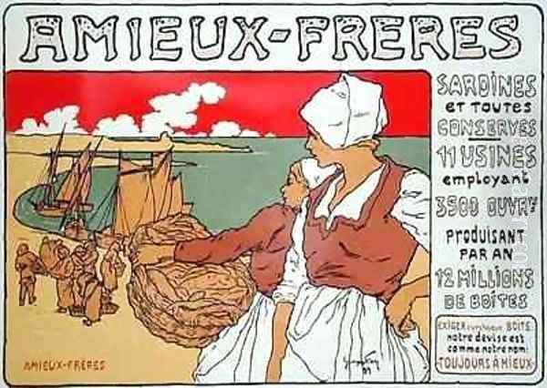 Reproduction of a poster advertising Amieux Freres producers of sardines and all preserves Oil Painting by Georges Fay